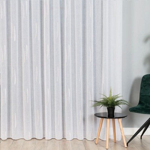 Firanka fantazyjna ze wzorem po całości z ołowianką, wysokość 320cm, kolor biały z beżowym