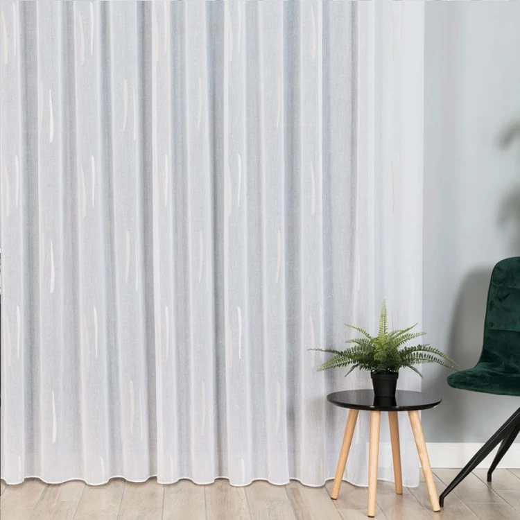 Firanka fantazyjna ze wzorem po całości z ołowianką, wysokość 320cm, kolor biały z beżowym