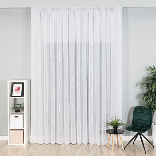 Firanka fantazyjna ze wzorem po całości z ołowianką, wysokość 320cm, kolor biały z beżowym