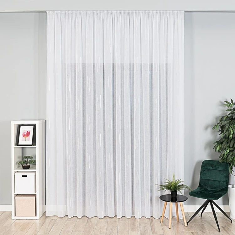 Firanka fantazyjna ze wzorem po całości z ołowianką, wysokość 320cm, kolor biały z beżowym