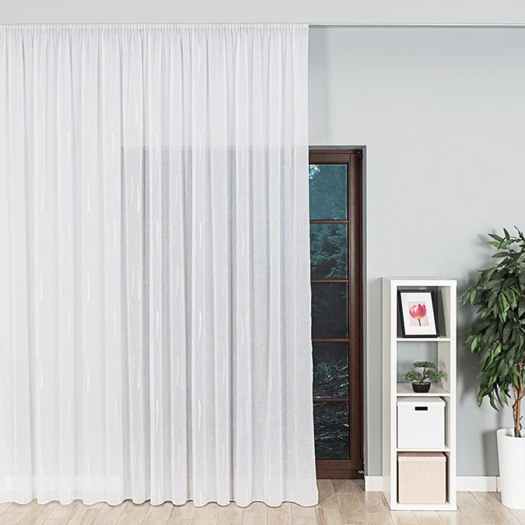 Firanka fantazyjna ze wzorem po całości z ołowianką, wysokość 320cm, kolor biały z beżowym