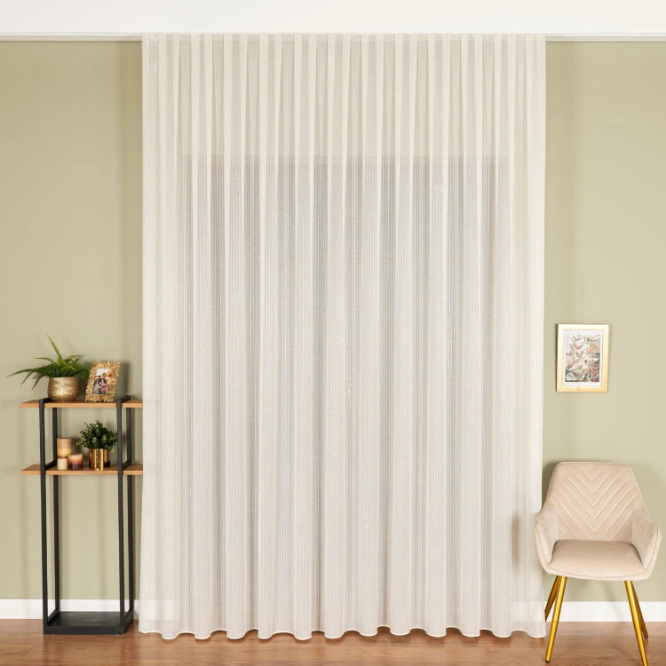 Firanka fantazyjna z ołowianką, wysokość 300cm, kolor  kremowy ze złotą nitką