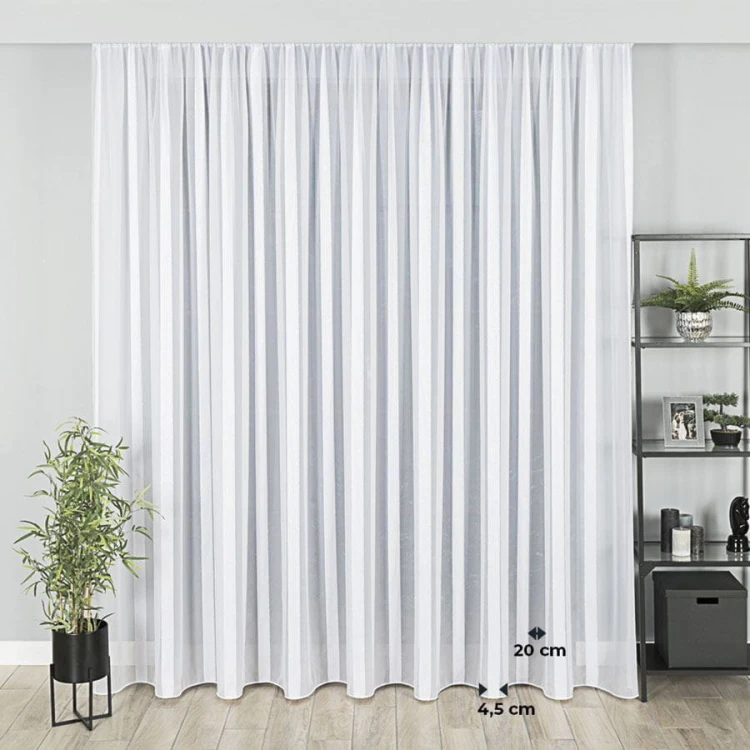 Firanka fantazyjna z ołowianką, z pionowymi pasami, wysokość 300cm, kolor biały