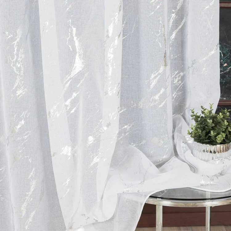 MARMA Firanka fantazyjna z ołowianką, wysokość 300cm, kolor  biały ze srebrnym