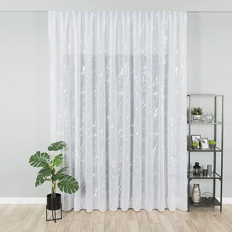 MARMA Firanka fantazyjna z ołowianką, wysokość 300cm, kolor  biały ze srebrnym