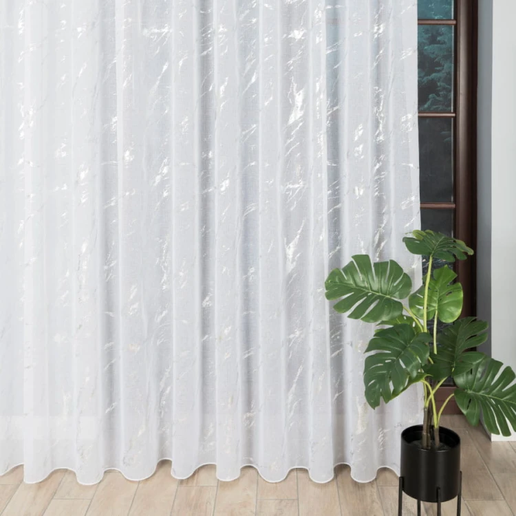 MARMA Firanka fantazyjna z ołowianką, wysokość 300cm, kolor  biały ze srebrnym