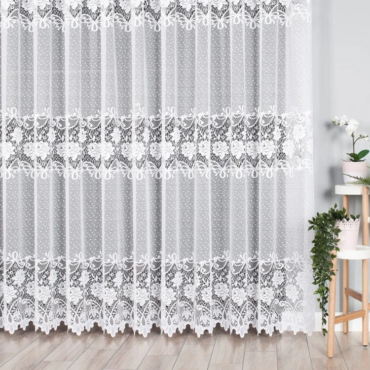 Firanka żakardowa ze wzorem pasowym, wysokość 230cm, kolor 001 biały 017480/000/001/000230/1