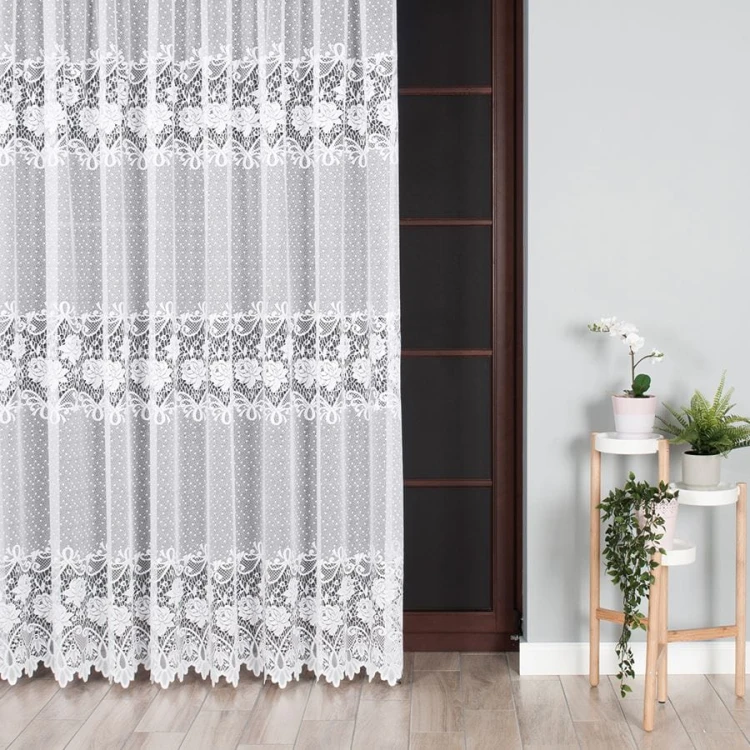 Firanka żakardowa ze wzorem pasowym, wysokość 230cm, kolor 001 biały 017480/000/001/000230/1