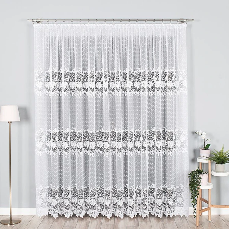 Firanka żakardowa ze wzorem pasowym, wysokość 230cm, kolor 001 biały 017480/000/001/000230/1