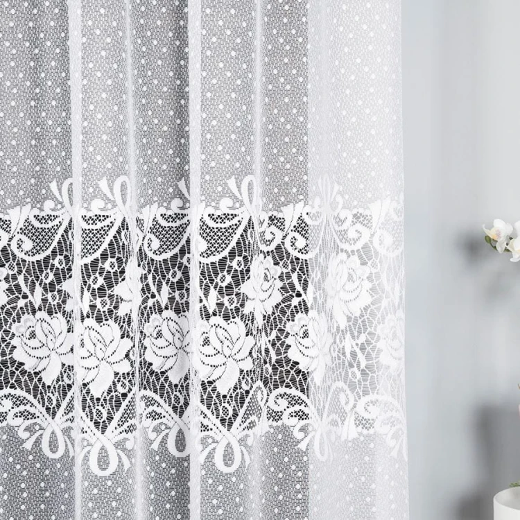 Firanka żakardowa ze wzorem pasowym, wysokość 230cm, kolor 001 biały 017480/000/001/000230/1