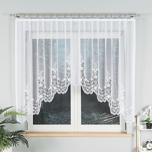 BERENIKA Firanka żakardowa gotowa, szerokość 330 x wysokość 140cm, kolor biały
