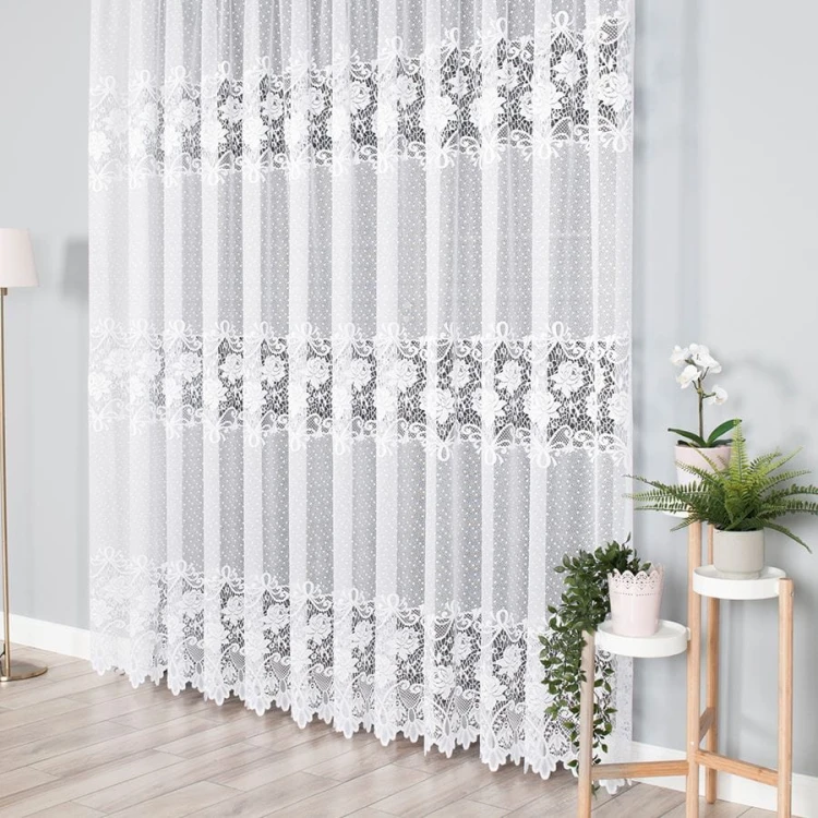 Firanka żakardowa ze wzorem pasowym, wysokość 230cm, kolor 001 biały 017480/000/001/000230/1