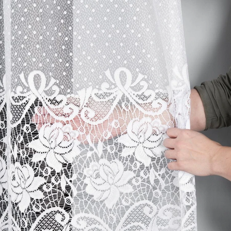 Firanka żakardowa ze wzorem pasowym, wysokość 230cm, kolor 001 biały 017480/000/001/000230/1