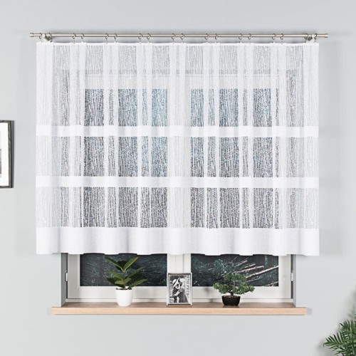 Firanka żakardowa ze wzorem pasowym, wysokość 130cm, kolor 001 biały 018352/000/001/000130/1