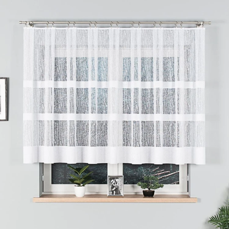 Firanka żakardowa ze wzorem pasowym, wysokość 130cm, kolor 001 biały 018352/000/001/000130/1
