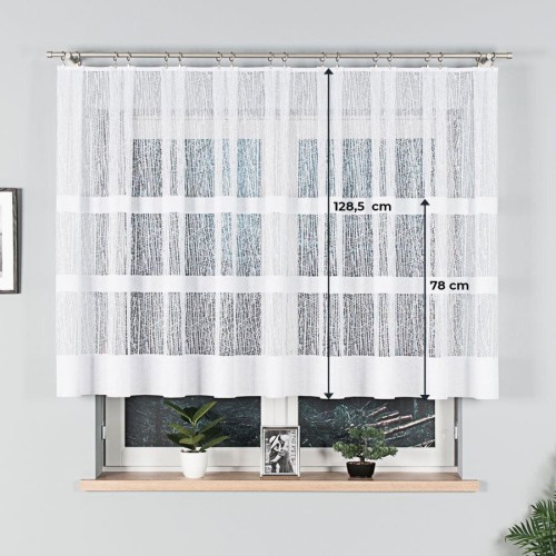 Firanka żakardowa ze wzorem pasowym, wysokość 130cm, kolor 001 biały 018352/000/001/000130/1
