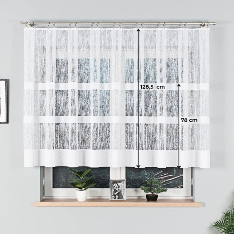 Firanka żakardowa ze wzorem pasowym, wysokość 130cm, kolor 001 biały 018352/000/001/000130/1