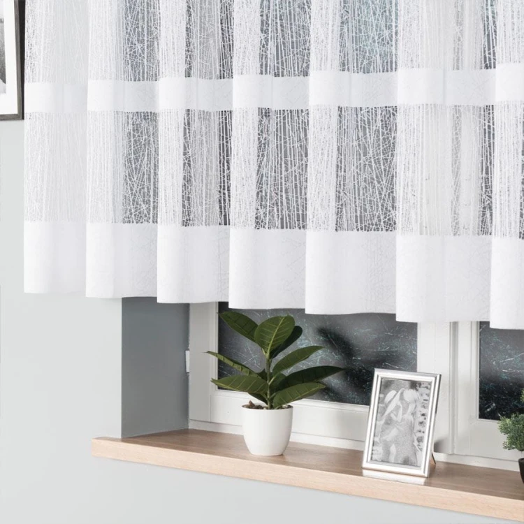 Firanka żakardowa ze wzorem pasowym, wysokość 130cm, kolor 001 biały 018352/000/001/000130/1