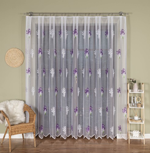 Firanka żakardowa drukowana ze wzorem po całości, wysokość 250cm, kolor biały