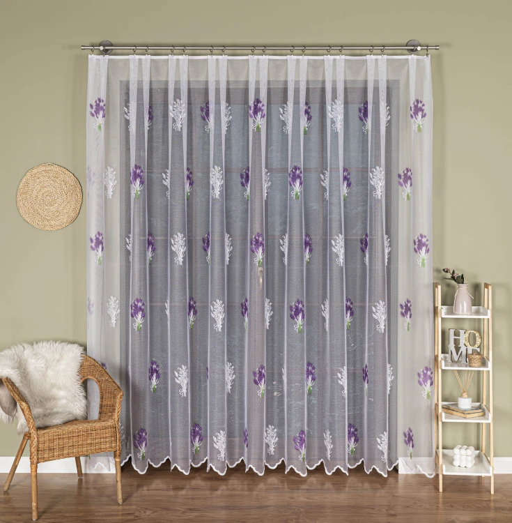 Firanka żakardowa drukowana ze wzorem po całości, wysokość 250cm, kolor biały