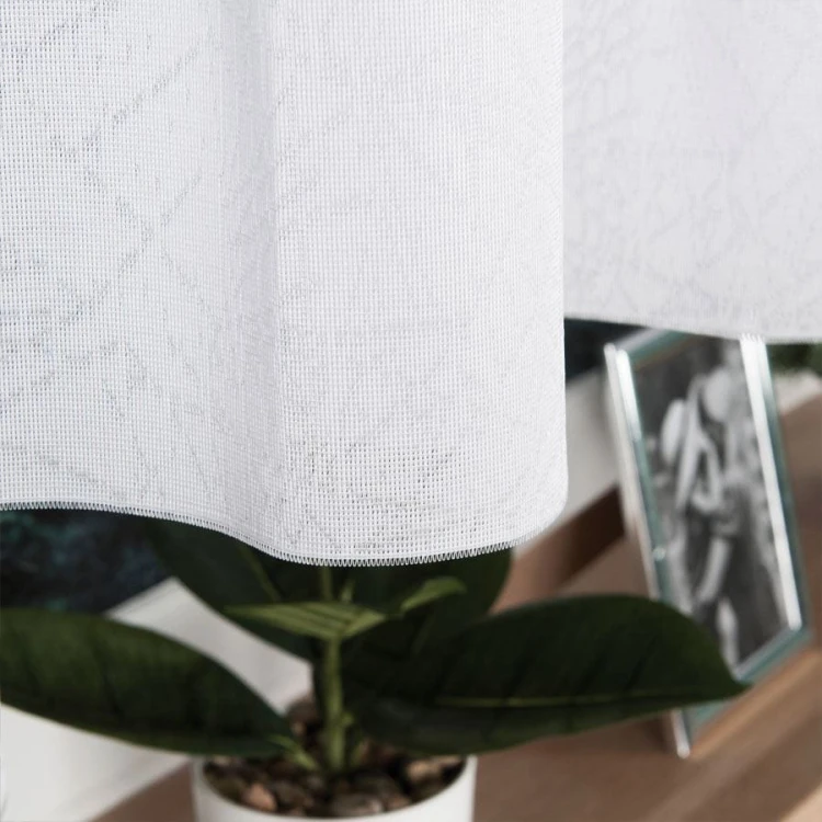 Firanka żakardowa ze wzorem pasowym, wysokość 130cm, kolor 001 biały 018352/000/001/000130/1