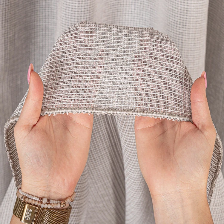 Firanka typu bukla z ołowianką, wysokość 300cm, kolor szarobeżowy