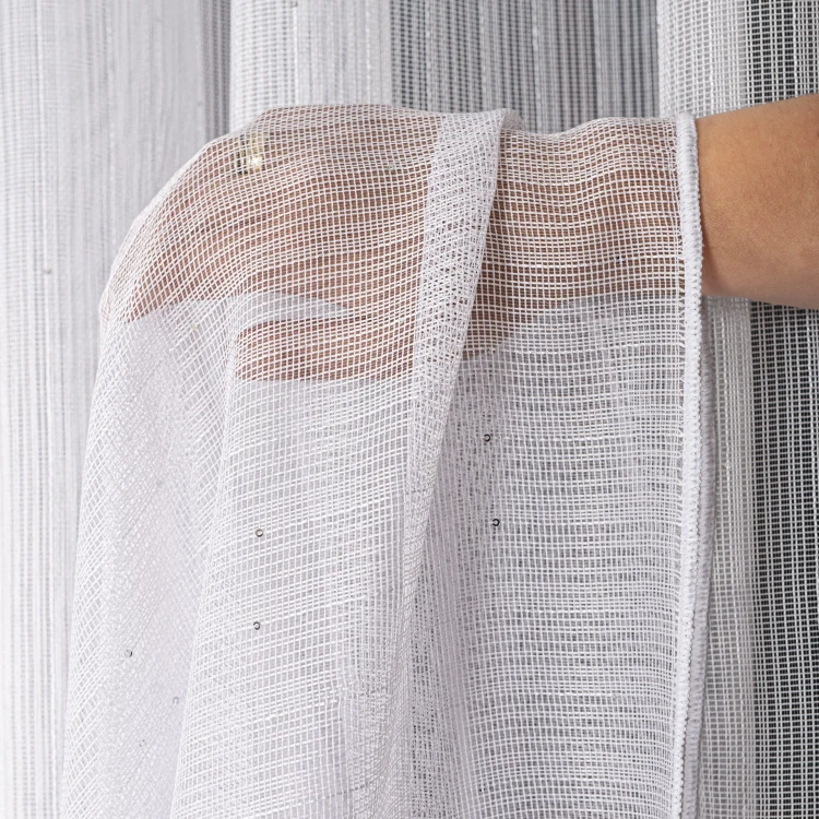 Firanka fantazyja z cekinami i z ołowianką, wysokość 300cm, kolor biały