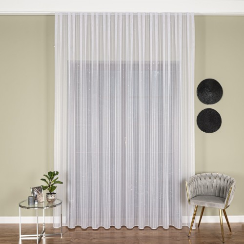 Firanka fantazyja z cekinami i z ołowianką, wysokość 300cm, kolor biały