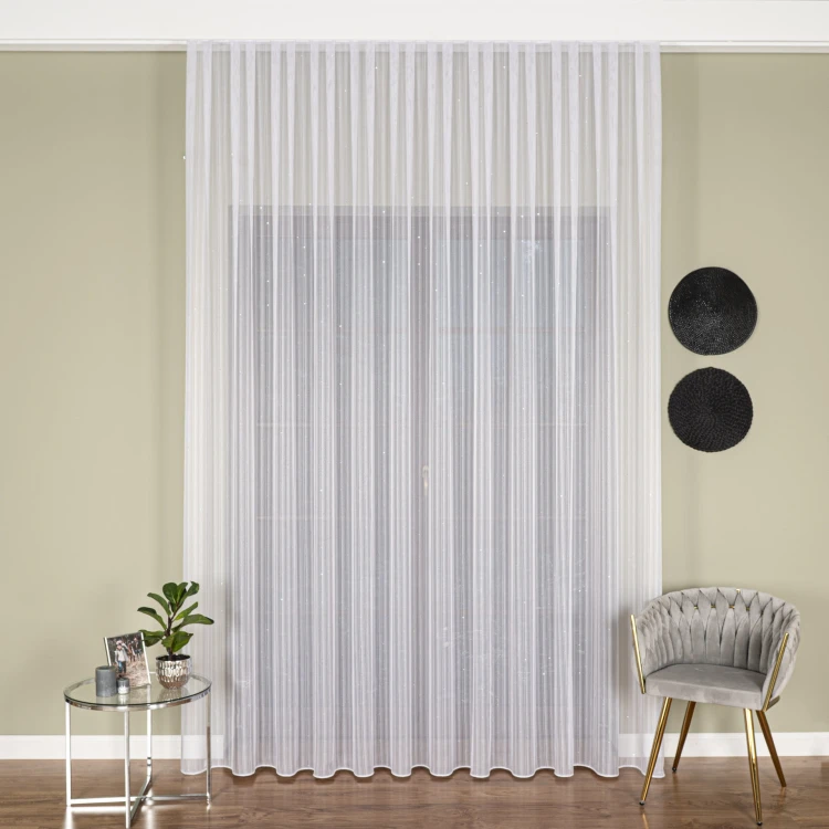 Firanka fantazyja z cekinami i z ołowianką, wysokość 300cm, kolor biały