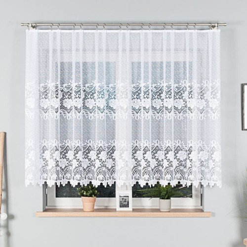 Firanka żakardowa ze wzorem pasowym, wysokość 140cm, kolor 001 biały 017480/000/001/000140/1