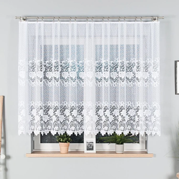 Firanka żakardowa ze wzorem pasowym, wysokość 140cm, kolor 001 biały 017480/000/001/000140/1