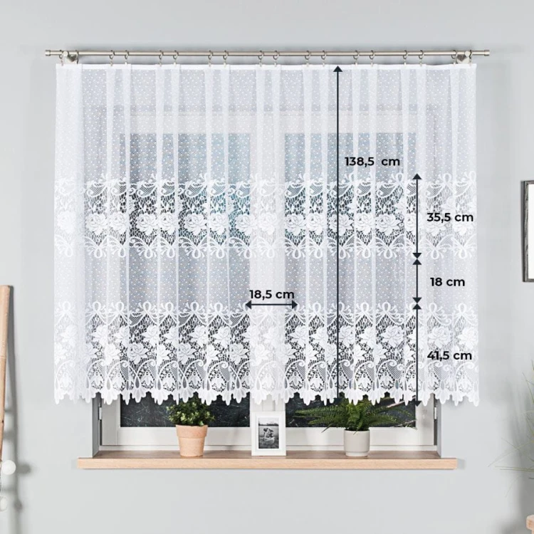 Firanka żakardowa ze wzorem pasowym, wysokość 140cm, kolor 001 biały 017480/000/001/000140/1