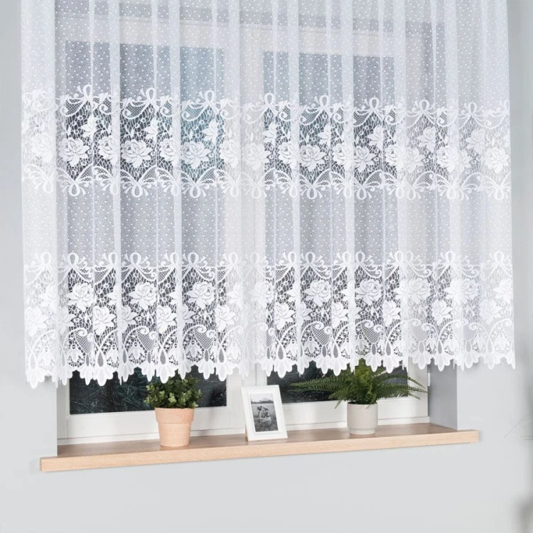 Firanka żakardowa ze wzorem pasowym, wysokość 140cm, kolor 001 biały 017480/000/001/000140/1