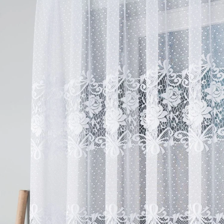 Firanka żakardowa ze wzorem pasowym, wysokość 140cm, kolor 001 biały 017480/000/001/000140/1