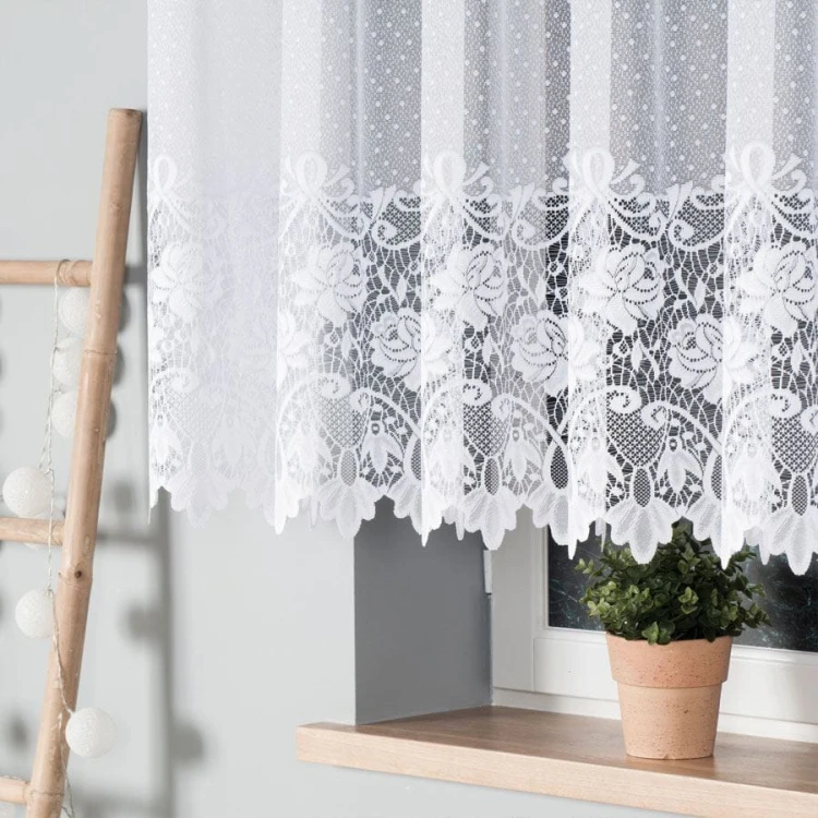 Firanka żakardowa ze wzorem pasowym, wysokość 140cm, kolor 001 biały 017480/000/001/000140/1