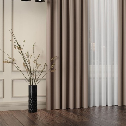 GRETA Tkanina dekoracyjna typu blackout, wysokość 320cm, kolor brązowy