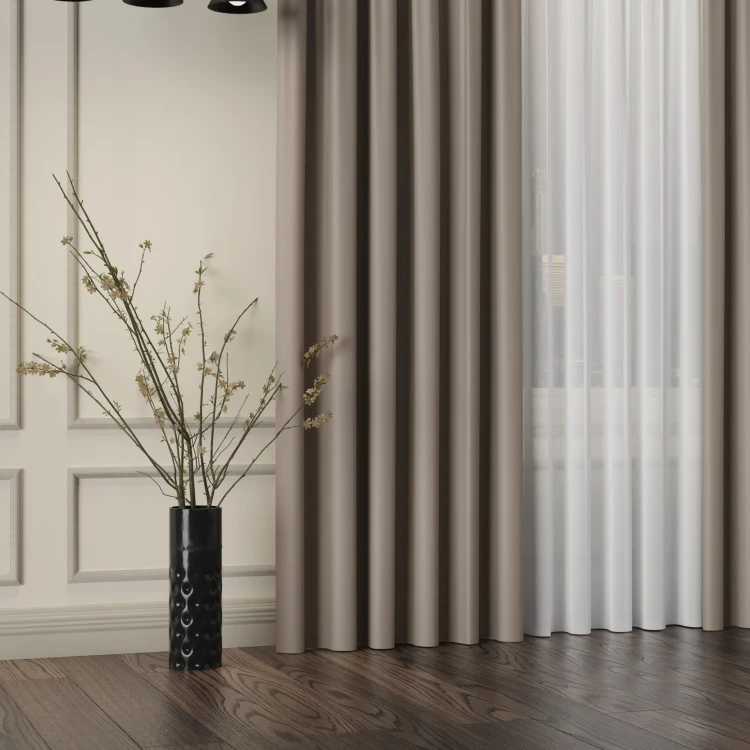 GRETA Tkanina dekoracyjna typu blackout, wysokość 320cm, kolor brązowy