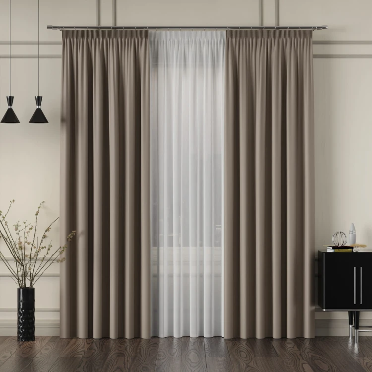 GRETA Tkanina dekoracyjna typu blackout, wysokość 320cm, kolor brązowy