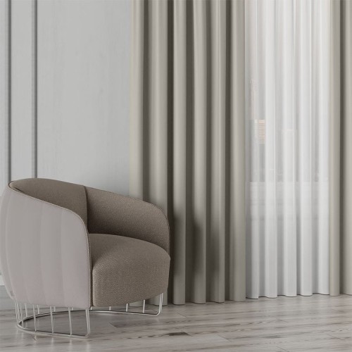 GRETA Tkanina dekoracyjna typu blackout, wysokość 320cm, kolor beżowo szary