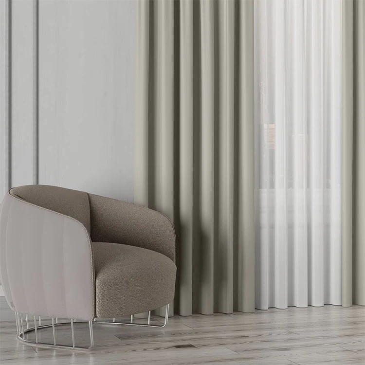 GRETA Tkanina dekoracyjna typu blackout, wysokość 320cm, kolor beżowo szary