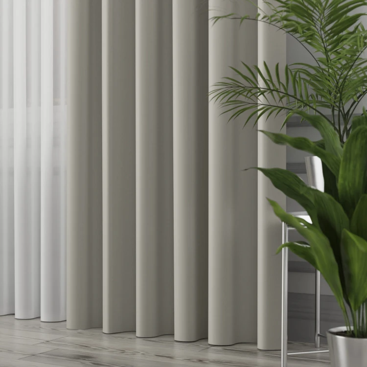 GRETA Tkanina dekoracyjna typu blackout, wysokość 320cm, kolor beżowo szary