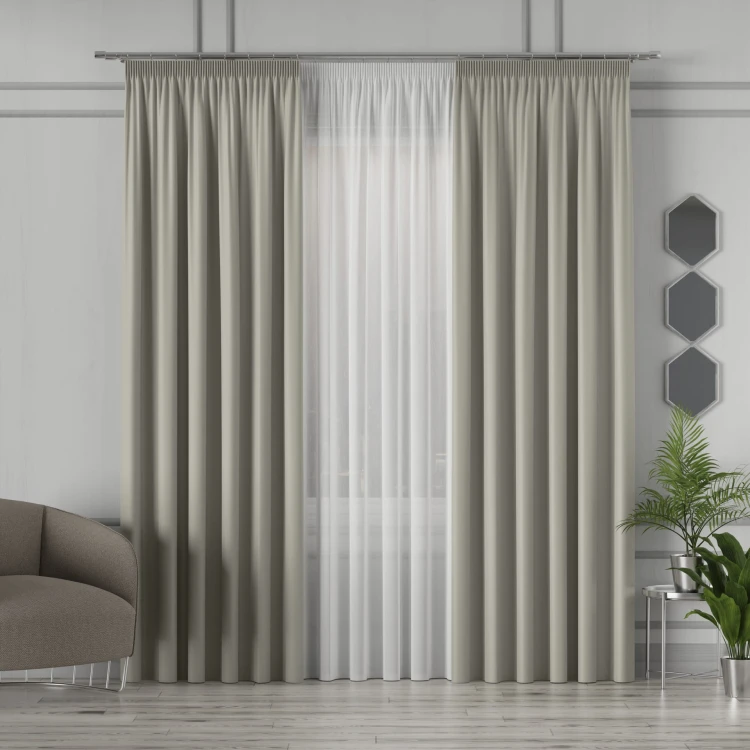 GRETA Tkanina dekoracyjna typu blackout, wysokość 320cm, kolor beżowo szary