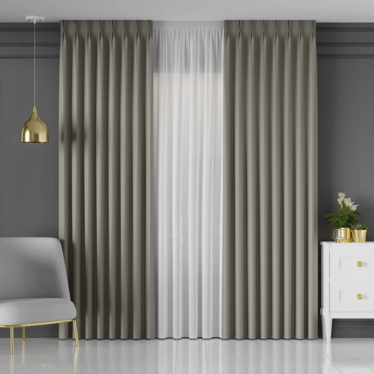 GRETA Tkanina dekoracyjna typu blackout, wysokość 320cm, kolor ciemny beżowo szary