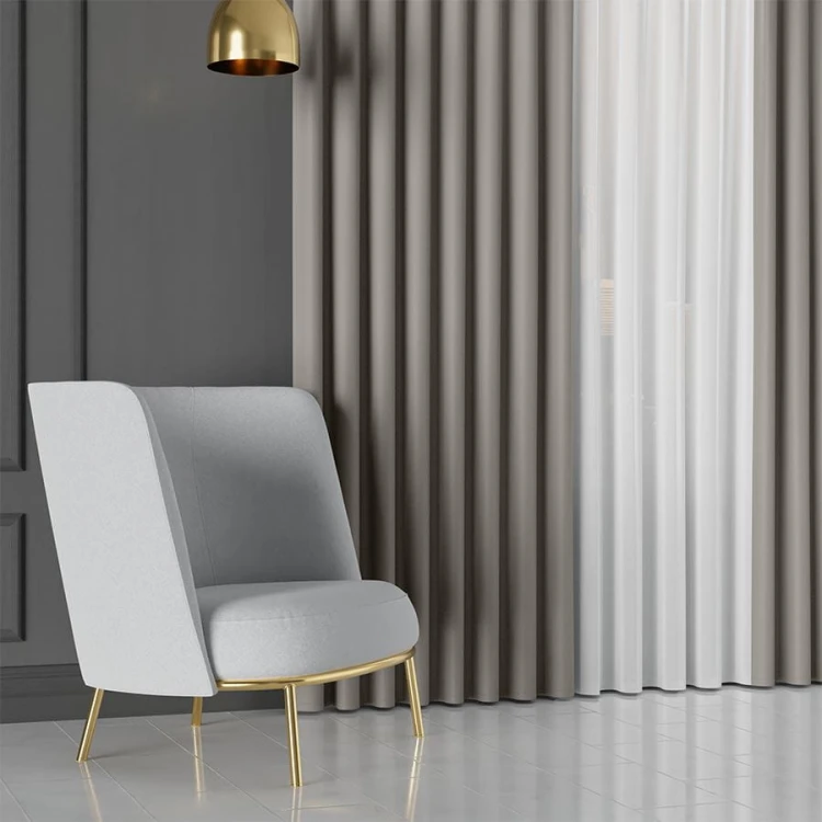 GRETA Tkanina dekoracyjna typu blackout, wysokość 320cm, kolor ciemny beżowo szary