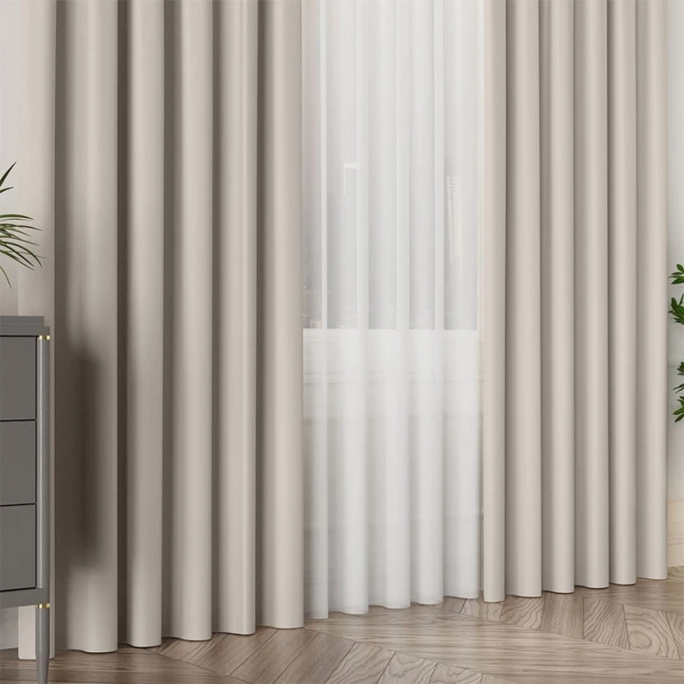 GRETA Tkanina dekoracyjna typu blackout, wysokość 320cm, kolor jasny beżowo szary