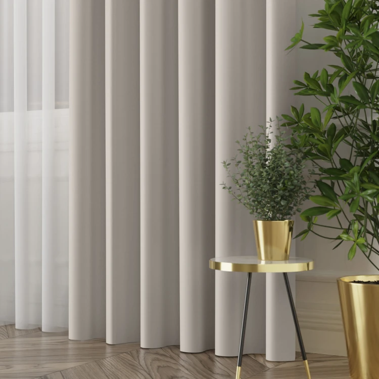 GRETA Tkanina dekoracyjna typu blackout, wysokość 320cm, kolor jasny beżowo szary