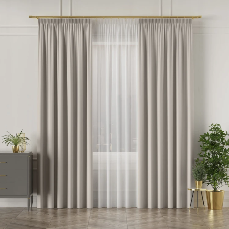 GRETA Tkanina dekoracyjna typu blackout, wysokość 320cm, kolor jasny beżowo szary