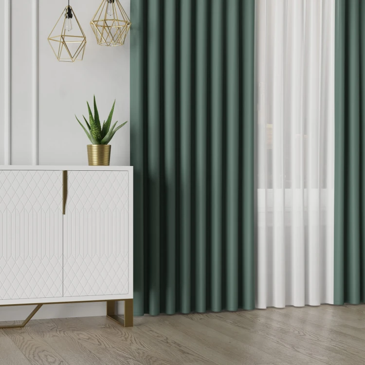 GRETA Tkanina dekoracyjna typu blackout, wysokość 320cm, kolor butelkowy zielony