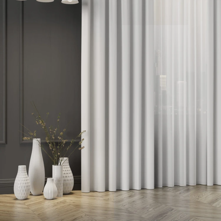 GRETA Tkanina dekoracyjna typu blackout, wysokość 320cm, kolor jasny szary