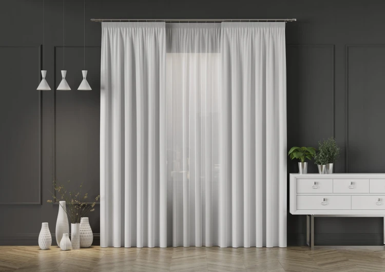 GRETA Tkanina dekoracyjna typu blackout, wysokość 320cm, kolor jasny szary